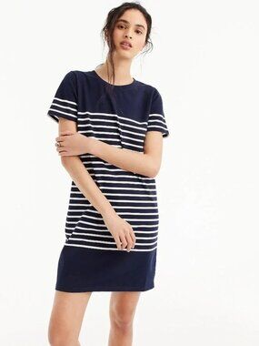 J.Crew Short Sleeve T-Shirt Dress Womens XS Blue Nautical Stripe 100% Cotton New